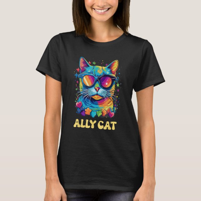 Camiseta LGBT Ally Cat Seja gentil Gay Rainbow LGBTQ 1 (Frente)