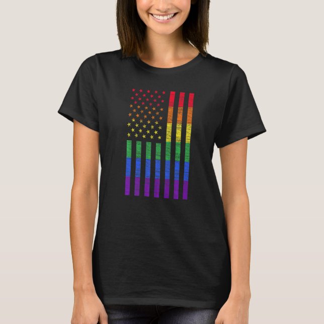 Camiseta LGBT American Flag Pride Rainbow Gay Lesbian Bi Tr (Frente)
