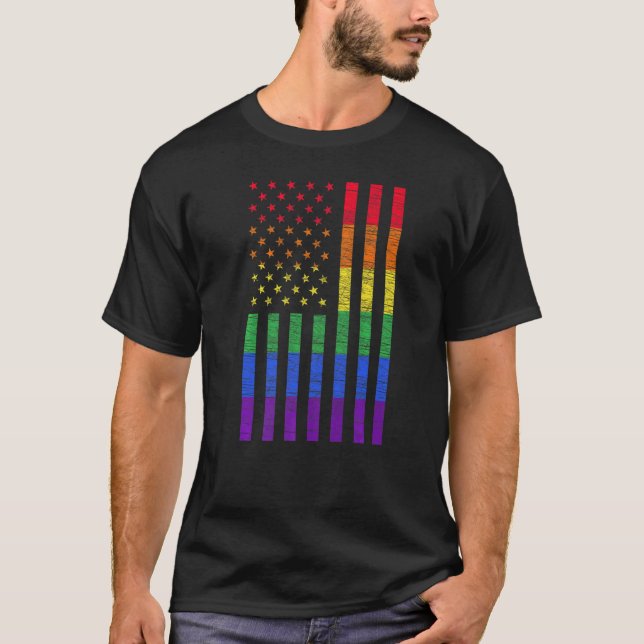 Camiseta LGBT American Flag Pride Rainbow Gay Lesbian Bi Tr (Frente)