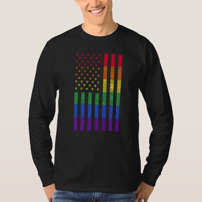 Camiseta LGBT American Flag Pride Rainbow Gay Lesbian Bi Tr (Frente)