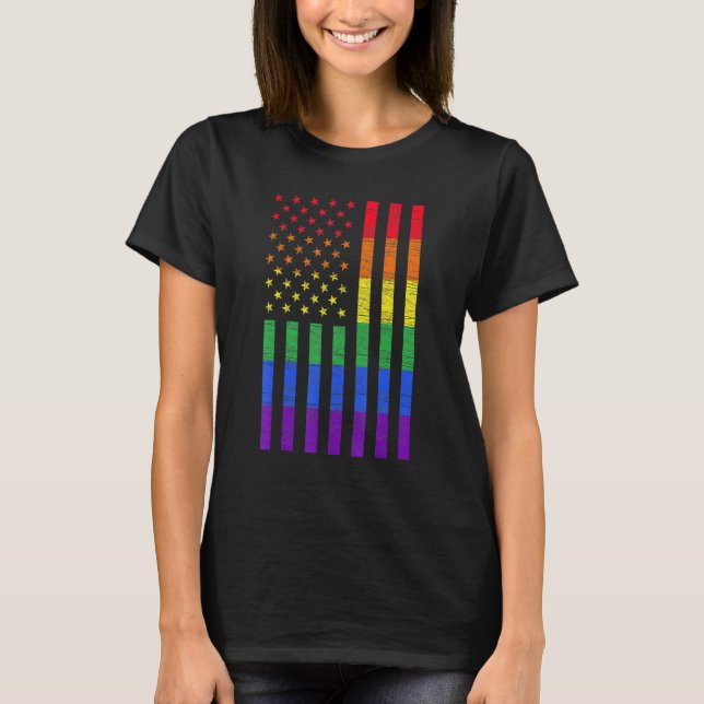 Camiseta Lgbt American Flag Pride Rainbow Gay Lesbian Bisex (Frente)