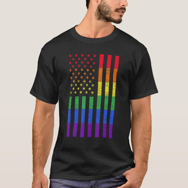 Camiseta Lgbt American Flag Pride Rainbow Gay Lesbian Bisex (Frente)
