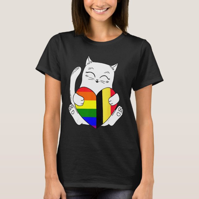 Camiseta LGBT Bélgica Cat Ally Animal Pride Supporter (Frente)