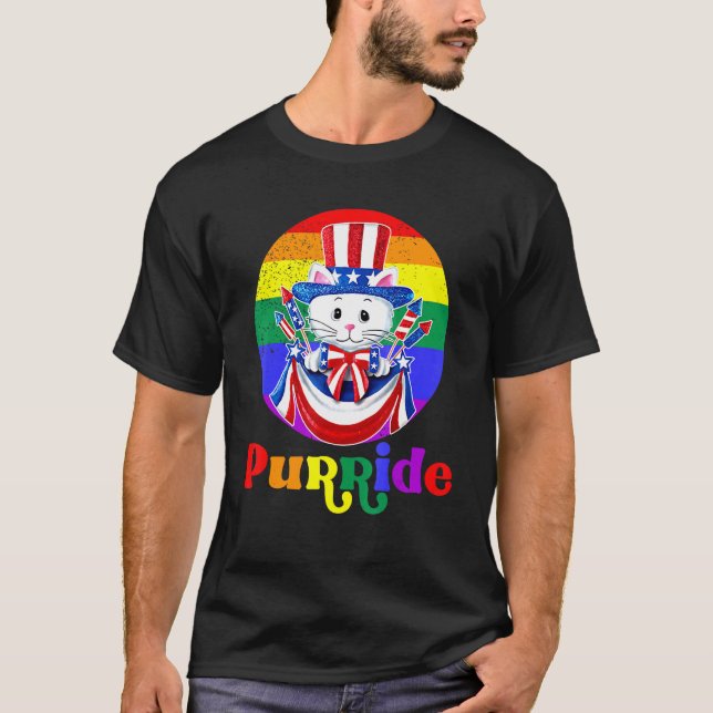 Camiseta Lgbt Cat Purride Rainbow Flag Americano Flag Lgbtq (Frente)