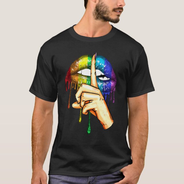 Camiseta Lgbt Coleta Lábios da Mão do Orgulho gay Arco-Íris (Frente)