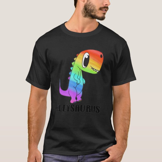 Camiseta LGBT Dinosaur Rex Gay Pride Dino Allysaurus Rainbo (Frente)