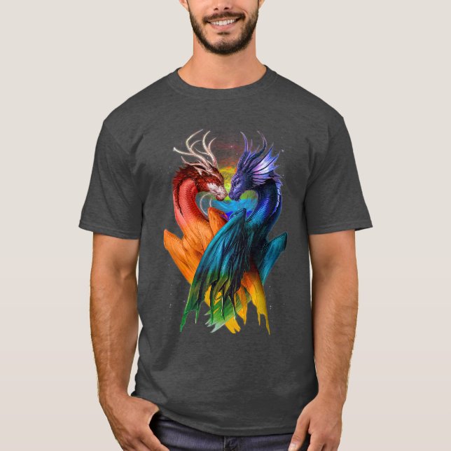 Camiseta LGBT Dragon Heart Rainbow Heart Dragon LGBT T (Frente)