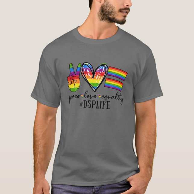 Camiseta LGBT DSP Paz Igualdade de Amor DSP Suporte Direto  (Frente)