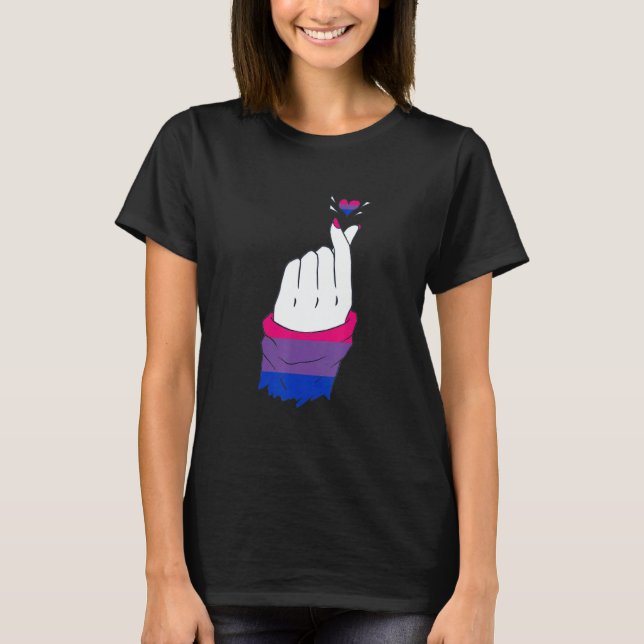 Camiseta LGBT Finger Heart Bisexual LGBTQ Bisexual Flag Bis (Frente)
