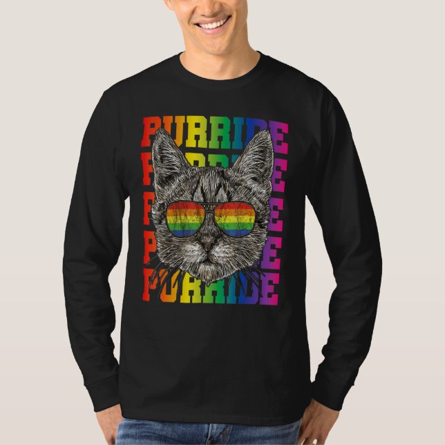 Camiseta LGBT Gay Pride Cat Purride Cat  LGBTQ Men Women (Frente)