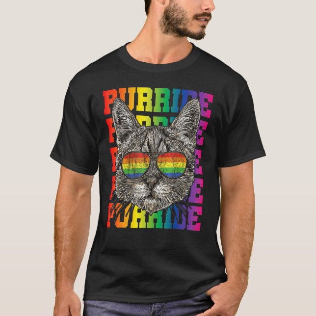 Camiseta LGBT Gay Pride Cat Purride Cat  LGBTQ Men Women (Frente)