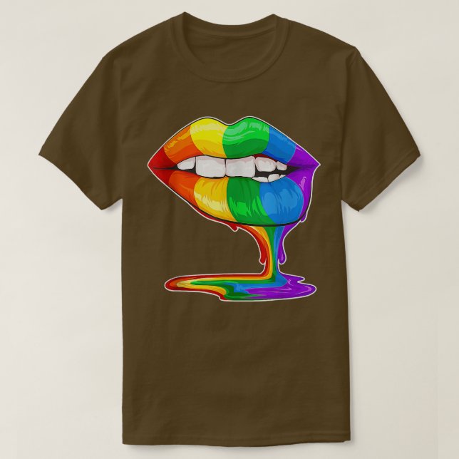 Camiseta LGBT Gay Pride Rainbow Flag Lesbian Cute Sey Lips  (Frente do Design)