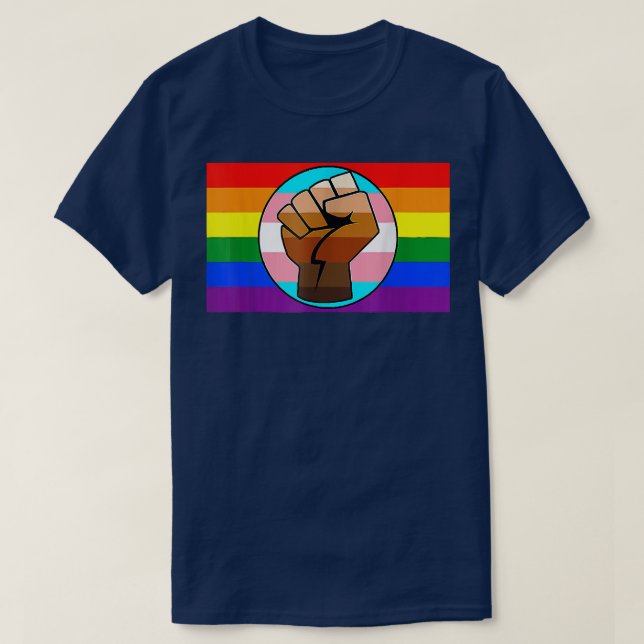 Camiseta LGBT Gay Trans Pride BLM Fist Flag  (Frente do Design)