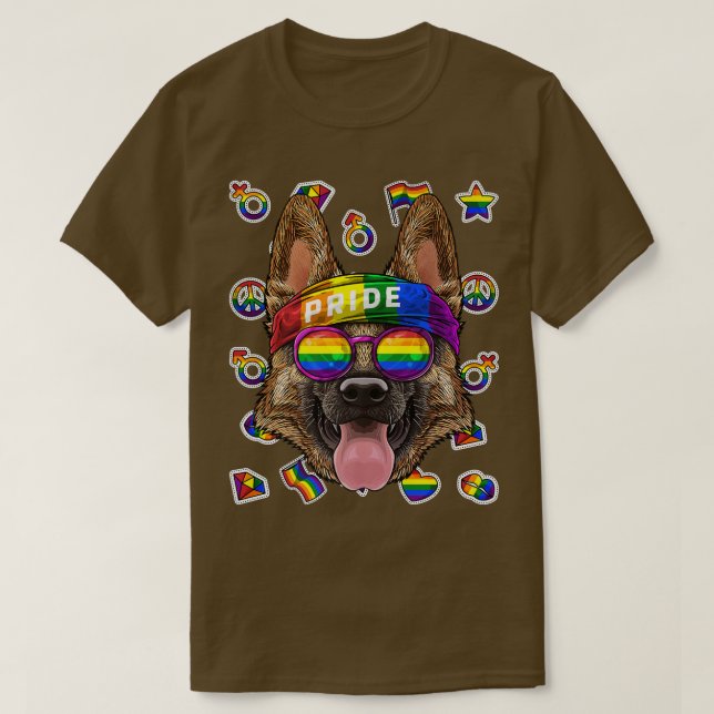 Camiseta LGBT German Shepherd Gay Pride Month Dog Rainbow L (Frente do Design)