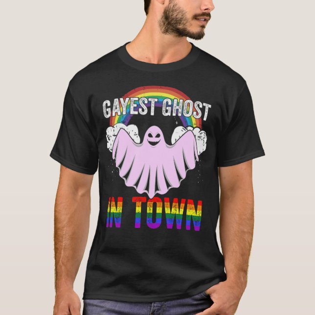 Camiseta LGBT Ghost Halloween Gay Costume Rainbow (1) -stan (Frente)