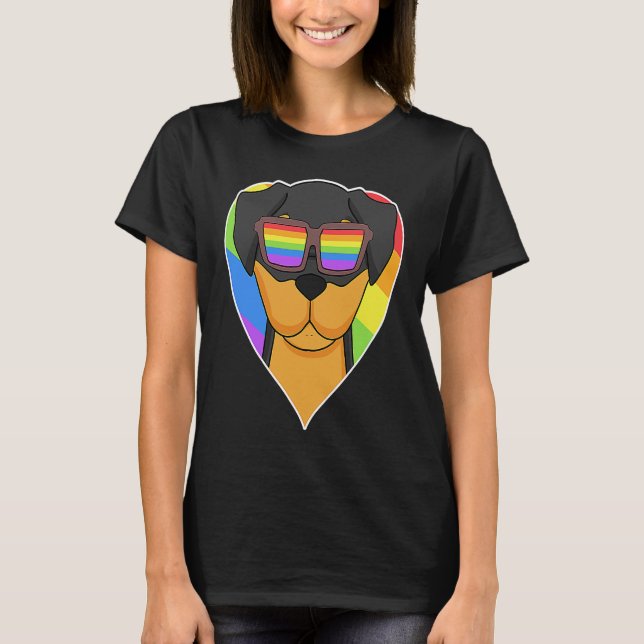 Camiseta LGBT Heart Love Gay Pride Rainbow Animal Rottweile (Frente)
