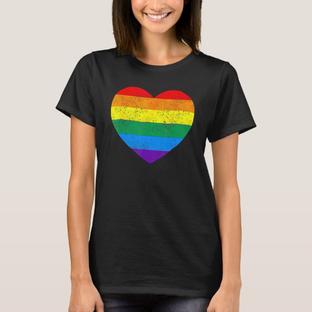 Camiseta LGBT Heart Rainbow Flag Gay Les Pride Support LGBT (Frente)