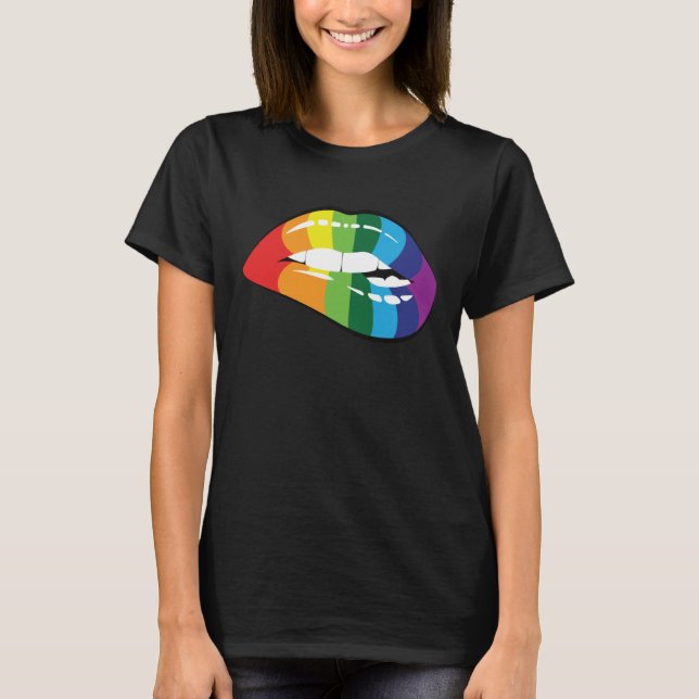 Camiseta LGBT Human Rights, LGBT PRIDE Rainbow Lips Gay Les (Frente)