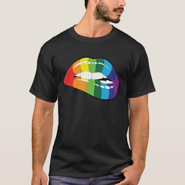 Camiseta LGBT Human Rights, LGBT PRIDE Rainbow Lips Gay Les (Frente)