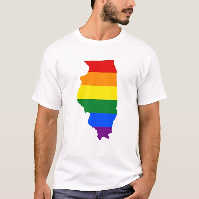 Camiseta LGBT Illinois, mapa de bandeira estadual norte-ame (Frente)
