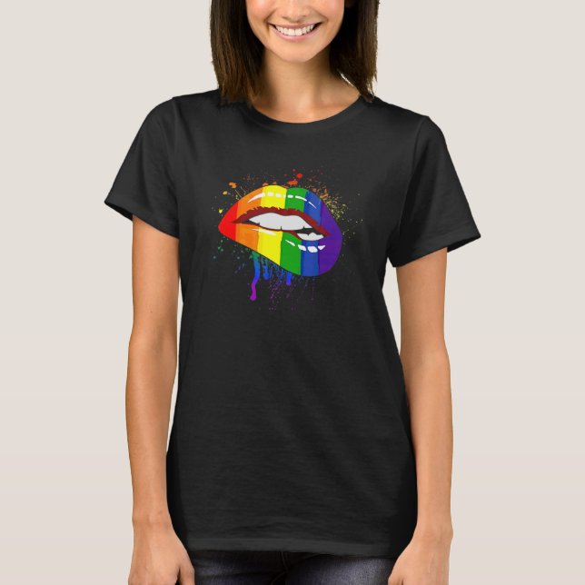 Camiseta Lgbt Lábios Arco-Íris Orgulho Gay de Lesbi Homosse (Frente)