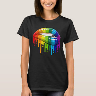Camiseta LGBT Lábios Arco-Íris Orgulho Gay de Lésbica Homos