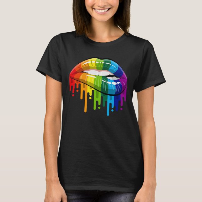 Camiseta LGBT Lábios Arco-Íris Orgulho Gay de Lésbica Homos (Frente)