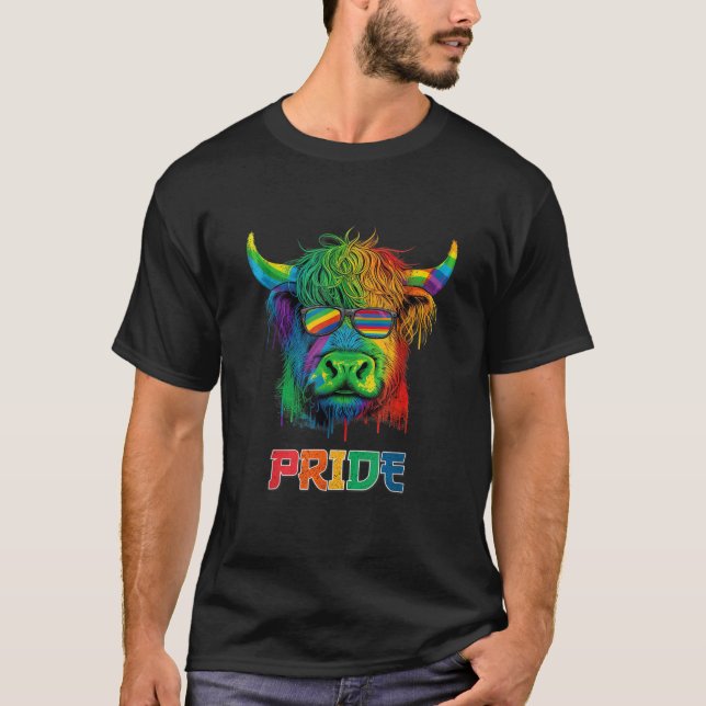 Camiseta LGBT Lésbica Orgulho gay da Escócia Highland Cow T (Frente)