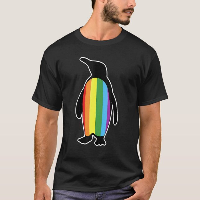Camiseta Lgbt Lgbtq Orgulho gay Rainbow Flag Penguin (Frente)