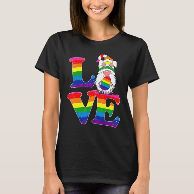 Camiseta Lgbt Love Gnomt Day Casal Lésbica Gay Outdoor (Frente)