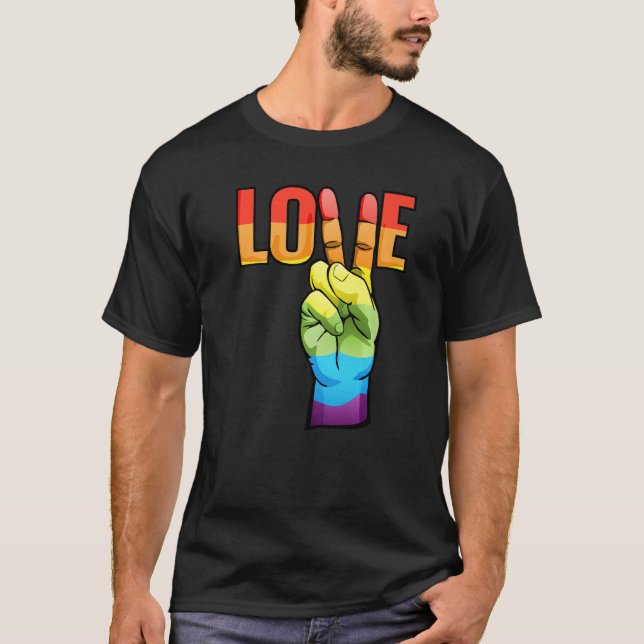 Camiseta LGBT Love Peace Sign Rainbow LGBTQ Pride Design Pr (Frente)