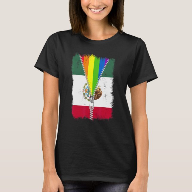 Camiseta Lgbt México Sinalizador Zip Arco-Íris Orgulho gay  (Frente)