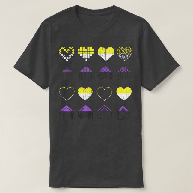 Camiseta LGBT Nonbinary Flag Hearts Pride Month Agender Non (Frente do Design)