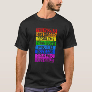 Camiseta Lgbt O Mundo Tem Problemas Maiores Rapazes Beijand