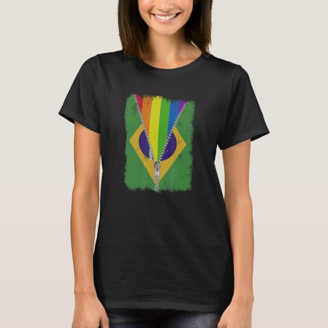 Camiseta Lgbt Orgulho gay Arco-Íris Brasil Bandeira Brasile (Frente)