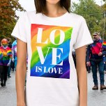 Camiseta Lgbt Orgulho gay Love Is Love<br><div class="desc">Esta camiseta Orgulho gay é decorada com LOVE IS LOVE em letras brancas em negrito sobre um fundo arco-íris de cor d'água de vermelho, laranja, amarelo, verde, azul e roxo. Original Watercolor © Michele Davies.</div>