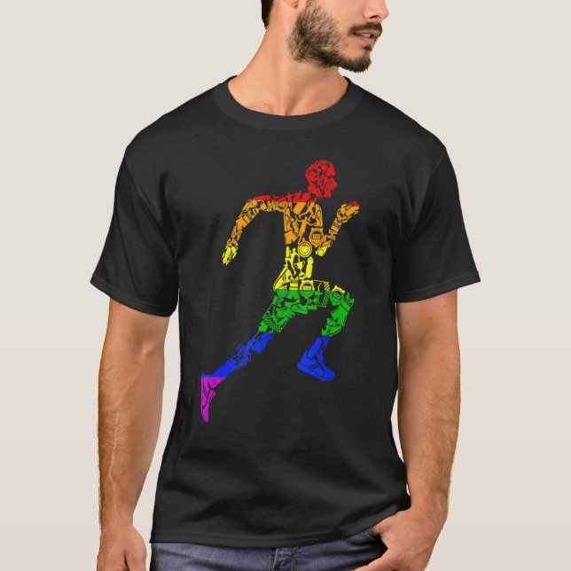Camiseta Lgbt Orgulho gay Rainbow Flag Runner Gear (Frente)