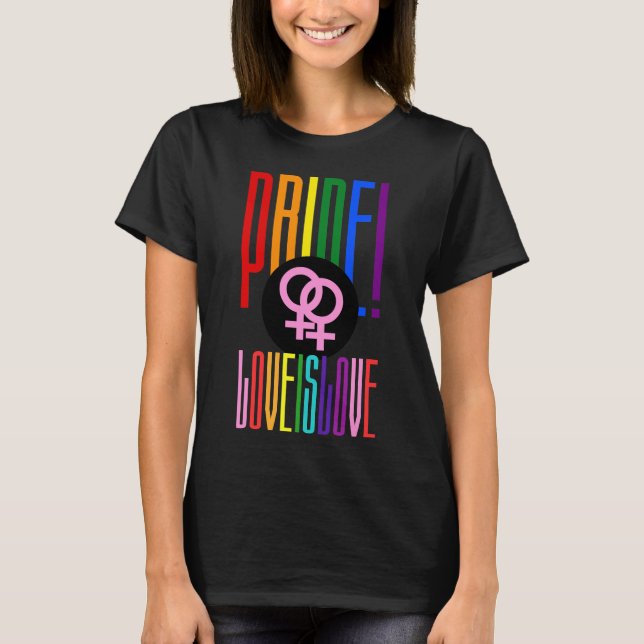 Camiseta LGBT Orgulho Lésbica Sinal de Relação Arco-Íris Te (Frente)