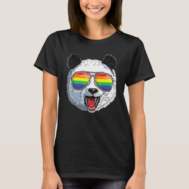 Camiseta Lgbt Pandas Orgulho gay Mês Sinalizador Arco-Íris  (Frente)