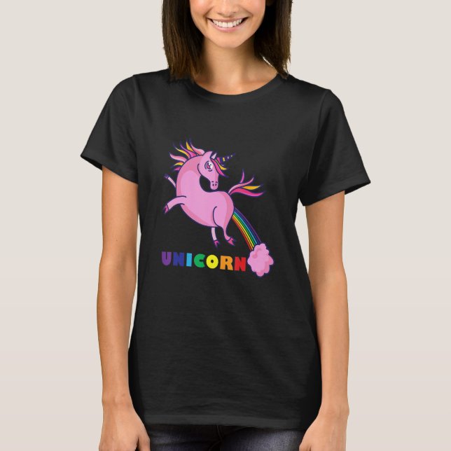 Camiseta LGBT Pink unicorn flying with his back gay lesbian (Frente)