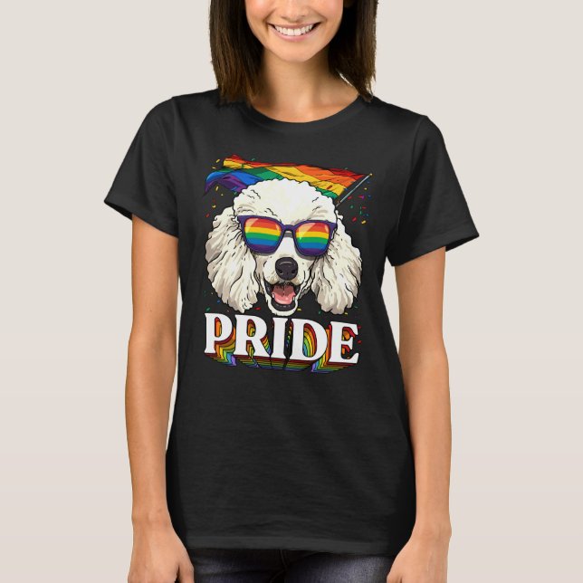 Camiseta Lgbt Poodle Orgulho gay Lgbtq Sinalizador Arco-Íri (Frente)