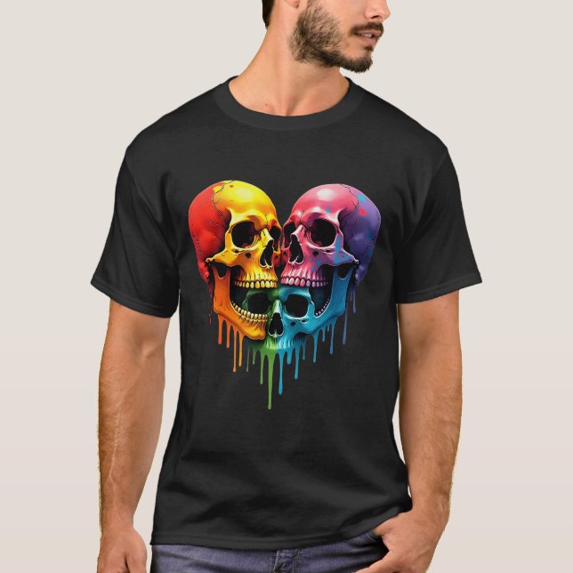 Camiseta Lgbt Pride Halloween Horror Skeleton Skull Rainbow (Frente)