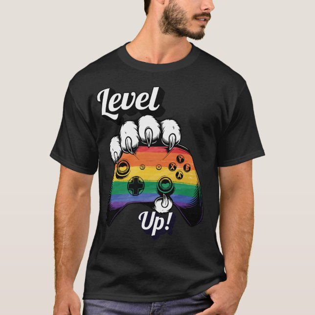 Camiseta LGBT Pride Level Up Tiger Paw Controller Tee 2026 (Frente)