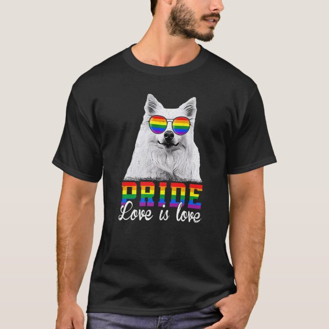 Camiseta Lgbt Pride Love É Love American Eskimo Dog (Frente)