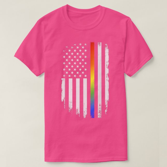 Camiseta LGBT pride month support with rainbow US american  (Frente do Design)