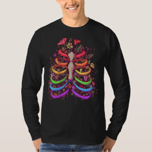 Camiseta Lgbt Prim Flower Rib Cage Arco Arco-Íris Skeleton 