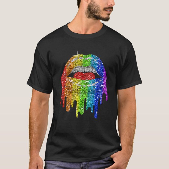 Camiseta Lgbt Rainbow Bling Lgbt Lábios Orgulho Bissexual L (Frente)