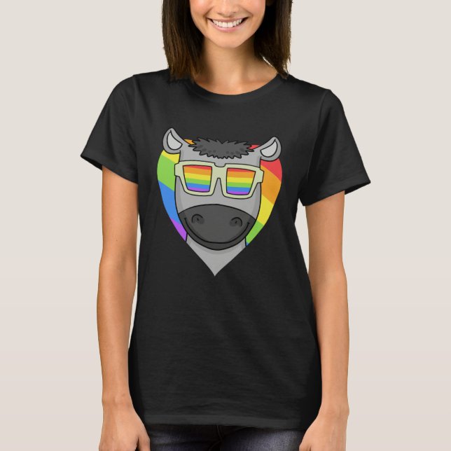 Camiseta LGBT Rainbow  Donkey  Gay Pride  LGBT Heart Animal (Frente)