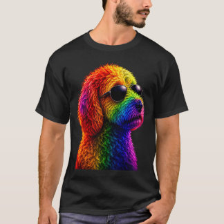 Camiseta Lgbt rainbow goldendoodle with sunglasses gay