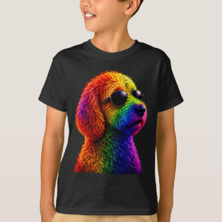 Camiseta Lgbt rainbow goldendoodle with sunglasses gay